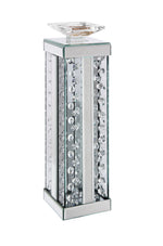 Benzara Wood and Glass Candle Holder with Faux Crystal Studs, Clear, , Large