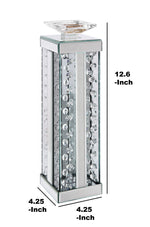 Benzara Wood and Glass Candle Holder with Faux Crystal Studs, Clear, , Large
