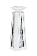 Benzara Wood and Glass Candle Holder with Faux Crystal Inserts, Clear, , Small