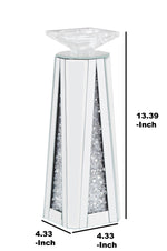 Benzara Wood and Glass Candle Holder with Faux Crystal Inserts, Clear, , Small
