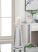 Benzara Wood and Glass Candle Holder with Faux Crystal Inserts, Clear, , Small