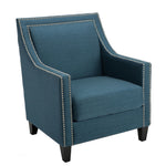Benzara Polyester Upholstered Wooden Arm Chair with Nailhead Trim Detail, Blue And Black