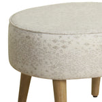 Benzara Oval Shape Fabric Upholstered Stool with Wooden Tapered Legs, White and Brown