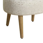 Benzara Oval Shape Fabric Upholstered Stool with Wooden Tapered Legs, White and Brown