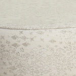 Benzara Oval Shape Fabric Upholstered Stool with Wooden Tapered Legs, White and Brown