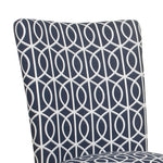 Benzara Trellis Patterned Fabric Upholstered Parsons Chair with Wooden Legs, Blue and White,