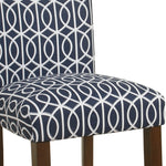 Benzara Trellis Patterned Fabric Upholstered Parsons Chair with Wooden Legs, Blue and White,