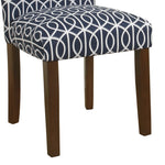 Benzara Trellis Patterned Fabric Upholstered Parsons Chair with Wooden Legs, Blue and White,