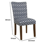 Benzara Trellis Patterned Fabric Upholstered Parsons Chair with Wooden Legs, Blue and White,
