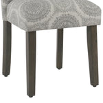 Benzara Medallion Pattern Fabric Upholstered Parsons Chair with Wooden Legs, Gray and Brown,