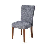 Benzara Textured Fabric Upholstered Parson Dining Chair with Wooden Legs, Blue and Brown,