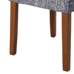 Benzara Textured Fabric Upholstered Parson Dining Chair with Wooden Legs, Blue and Brown,