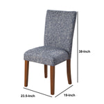 Benzara Textured Fabric Upholstered Parson Dining Chair with Wooden Legs, Blue and Brown,