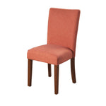 Benzara Fabric Upholstered Parson Dining Chair with Wooden Legs, Orange and Brown,