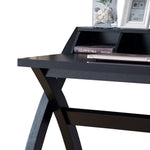 Benzara Multifunctional Wooden Desk with Electric Outlet and Trestle Base, Black