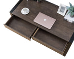 Benzara Rectangular Wooden Desk with Electric Outlet and Sled Leg Support, Black and Brown
