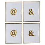 Benzara Decorative & Graphic Wall Art in Plastic Frame, Large, Set of 4, White and Gold