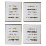 Benzara Modern Mindful Sayings Wall Art in Plastic Frame, Large, Set of 4, White and Gold