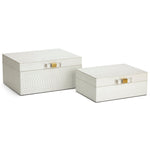 Benzara Wooden Jewellery Boxes Covered in Snakeskin Textured Faux Leather, White, set of 2