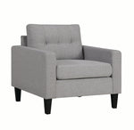Benzara Fabric Upholstered Wooden Chair with Button Tufted Back and Contrast Pillows, Gray and Black