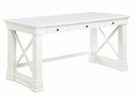Benzara Three Drawer Rectangular Wooden Writing Desk with X shaped Side Panels, White