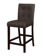Benzara Wooden Counter Stool with Button Tufted Backrest and Footrest, Brown