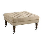 Benzara Velvet Upholstered Square Tufted Ottoman with Casters, Beige and Brown