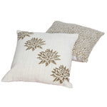 Benzara 18 x 18 Hand Block Printed Cotton Pillow with Floral Details, Set of 2,Gold and Beige