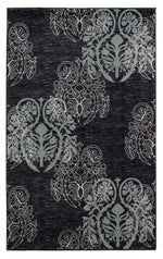 Benzara 2.83 x 1.83 Feet Damask Pattern Polypropylene Power Loomed Rug, Black and Blue