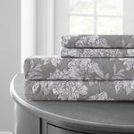 Venice 3 Piece Sheet Set with Floral Sketch The Urban Port, Gray and White
