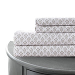 Venice 4 Piece King Size Sheet Set with Damask Tile The Urban Port, White and Gray