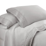 Udine 3 Piece Twin Size Microfiber Sheet Set with Crochet lace The Urban Port, Gray
