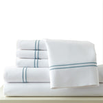 Milan 6 Piece Full Sheet Set with Double Marrow Hem The Urban Port, White and Blue
