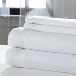 Turin 4 Piece Full Size Leaf Hem Cotton Sheet Set The Urban Port, White