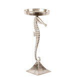 Benzara Aluminum Candle Holder with Sea Horse Structure, Small, Silver