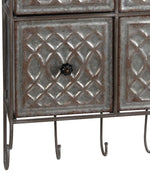 Benzara Rustic Style 4 Drawer Metal Wall Decor with Hooks, Brown and Silver