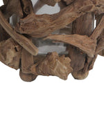 Benzara Organic Wooden Root Candle Holder with Glass Hurricane,Brown and Clear