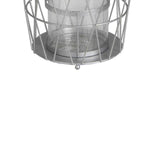 Benzara Geometric Frame Metal Candle Holder with Glass Hurricane,Small, Silver
