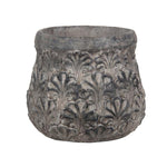 Benzara Decorative Traditional Cement Urn with Floral Inlays, Large, Gray