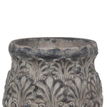 Benzara Decorative Traditional Cement Urn with Floral Inlays, Small Gray