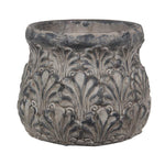 Benzara Decorative Traditional Cement Urn with Floral Inlays, Small Gray