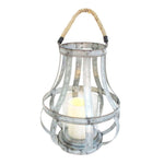 Benzara Cage Design Metal Bellied Candle Holder with Rope Handle, Silver