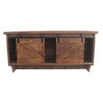 Benzara Wooden Wall Storage with 2 Sliding Doors and 5 Metal Hooks, Brown