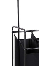 Benzara 4 Bag Metal Frame Laundry Storage Cart with Casters and Hanging Bar, Black
