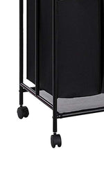 Benzara 4 Bag Metal Frame Laundry Storage Cart with Casters and Hanging Bar, Black