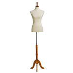 Benzara Wooden Female Mannequin Torso Body with Adjustable Stand, White and Brown