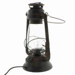Benzara BM209759 Electric Metal and Glass Hurricane Plug In Camp Lantern, Rustic Black