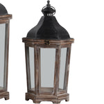 Benzara Wood and Metal Lanterns with Ring Handle, Brown and Black, Set of 2