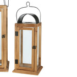 Benzara Wood and Glass Lanterns with Latched Door, Brown and Black, Set of 2