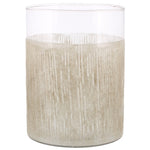 Benzara Modern Style Glass Hurricane with Sand Enamel Design, Beige